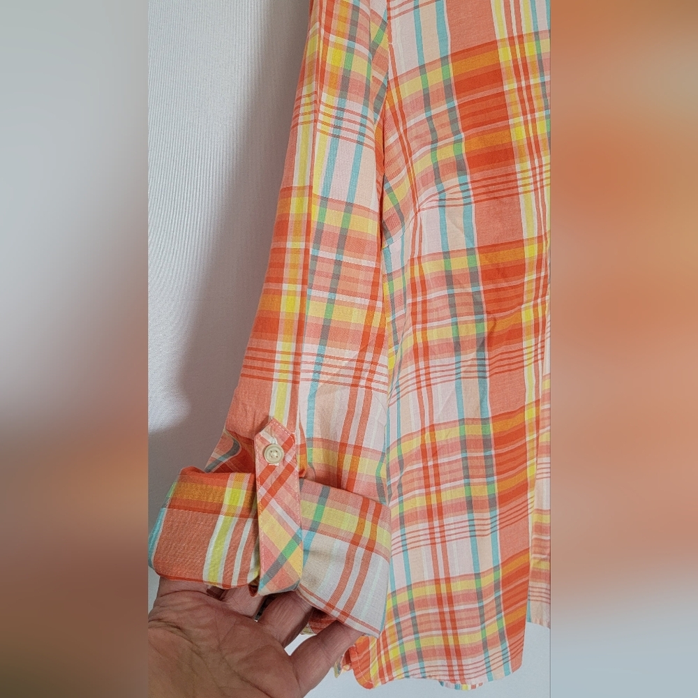 Talbots Orange, Blue & White Button Down Shirt Size Large - Picture 6 of 11